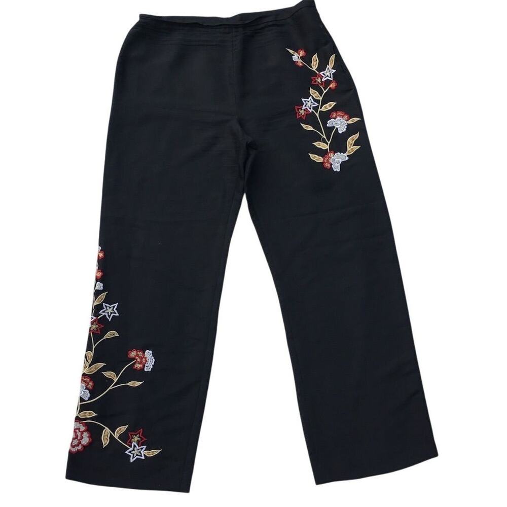 Savvy by Rafae Women's Black Silk Floral Dress Pants Size 12 Formal‎